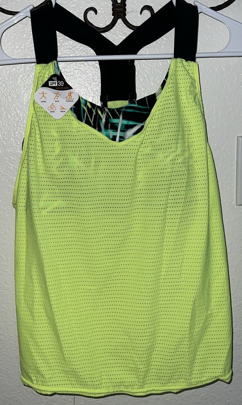Zero Exposure Women’s Size XS Neon Mesh Tank Built In Sports Bra *Padded NWT